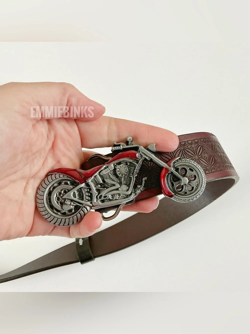 New Motorcycle Moto Adjustable Tooled PU Leather Belt